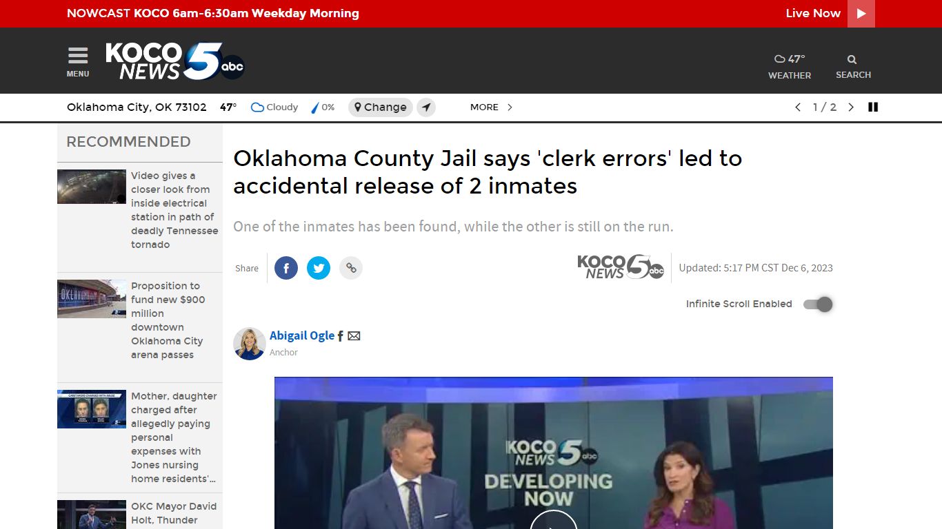 OCDC says 'clerk errors' led to release of 2 inmates - KOCO 5 News